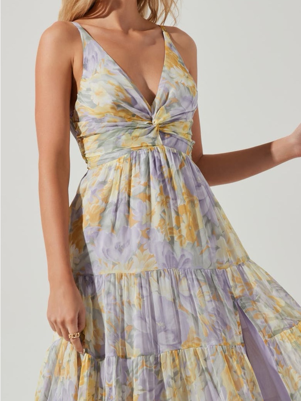 ASTR the Label Elsa Floral Maxi Dress in Lavender and Yellow